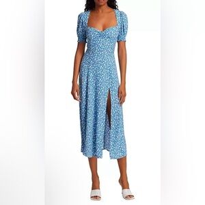 Reformation Lacey Blue Floral Midi-Dress Puff Sleeves Cottagecore Women’s Size 0